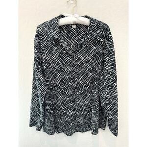 COLDWATER CREEK | Plus Size No Iron Black White Geometric Lightweight Blouse |2X